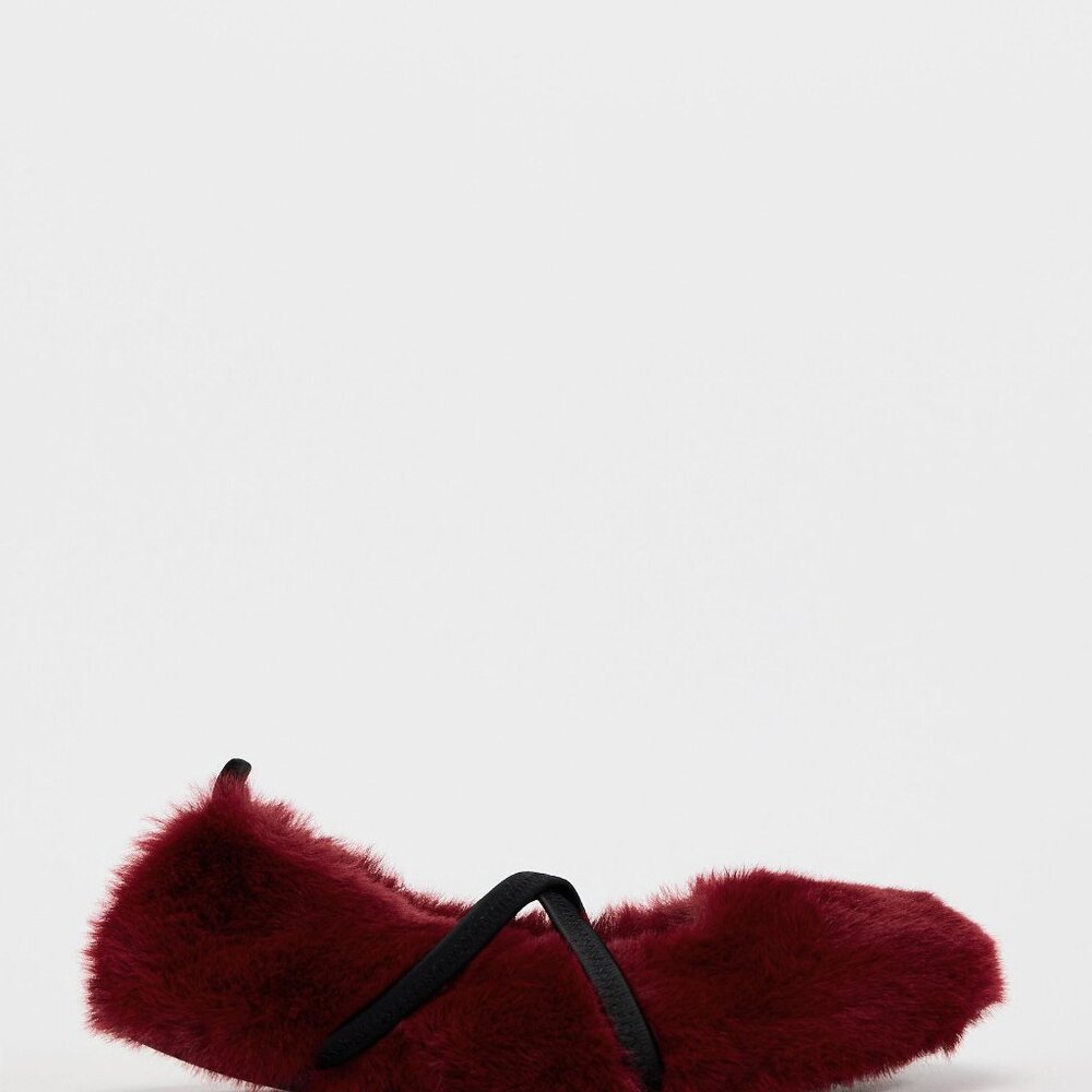 Zara Red Faux Fur Flats Size 39 - Picture 5 of 7